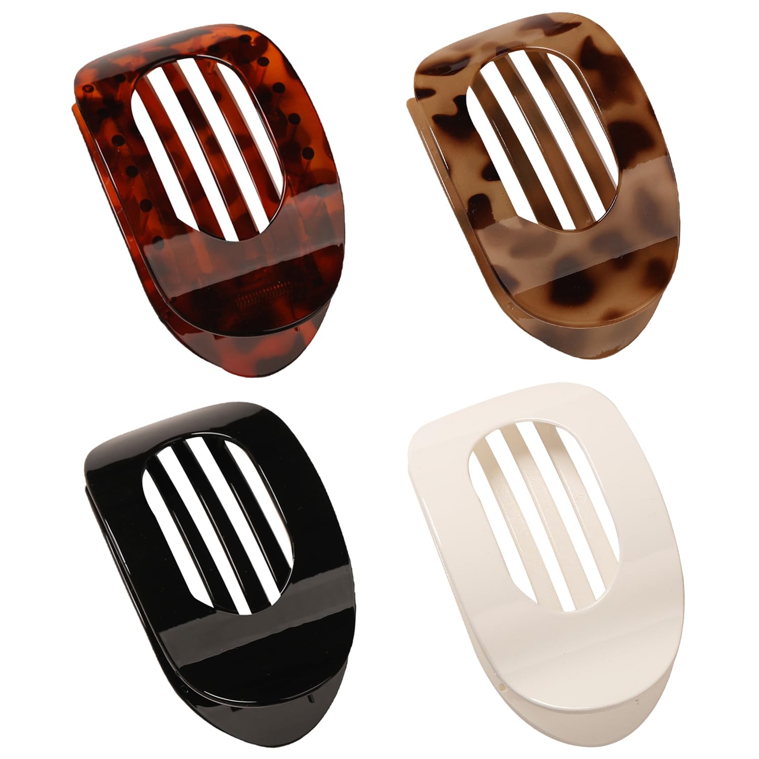 MAYCREATE® 4PCS Flat Hair Clips, Round Flat Claw Clips for Women and Girls, Strong Hold French Clip for Thick Thin Hair, Stylish Classic Barrettes (Leopard) MAYCREATE® 4PCS Flat Hair Clips, Round Flat Claw Clips for Women and Girls, Strong Hold French Clip for Thick Thin Hair, Stylish Classic Barrettes (Leopard)